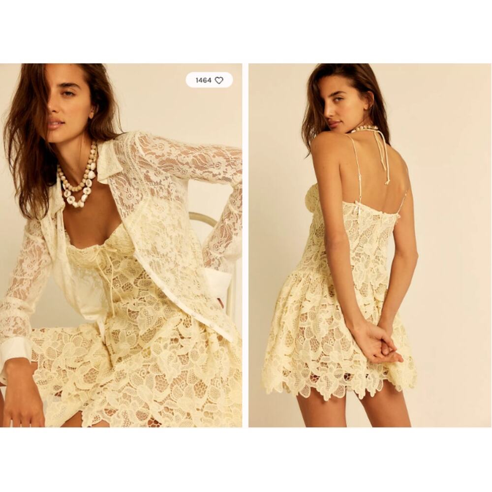 For Love & Lemons Coco Lace Mini Dress Cream XL NWT Underwire Scalloped Cocktail - Picture 5 of 14